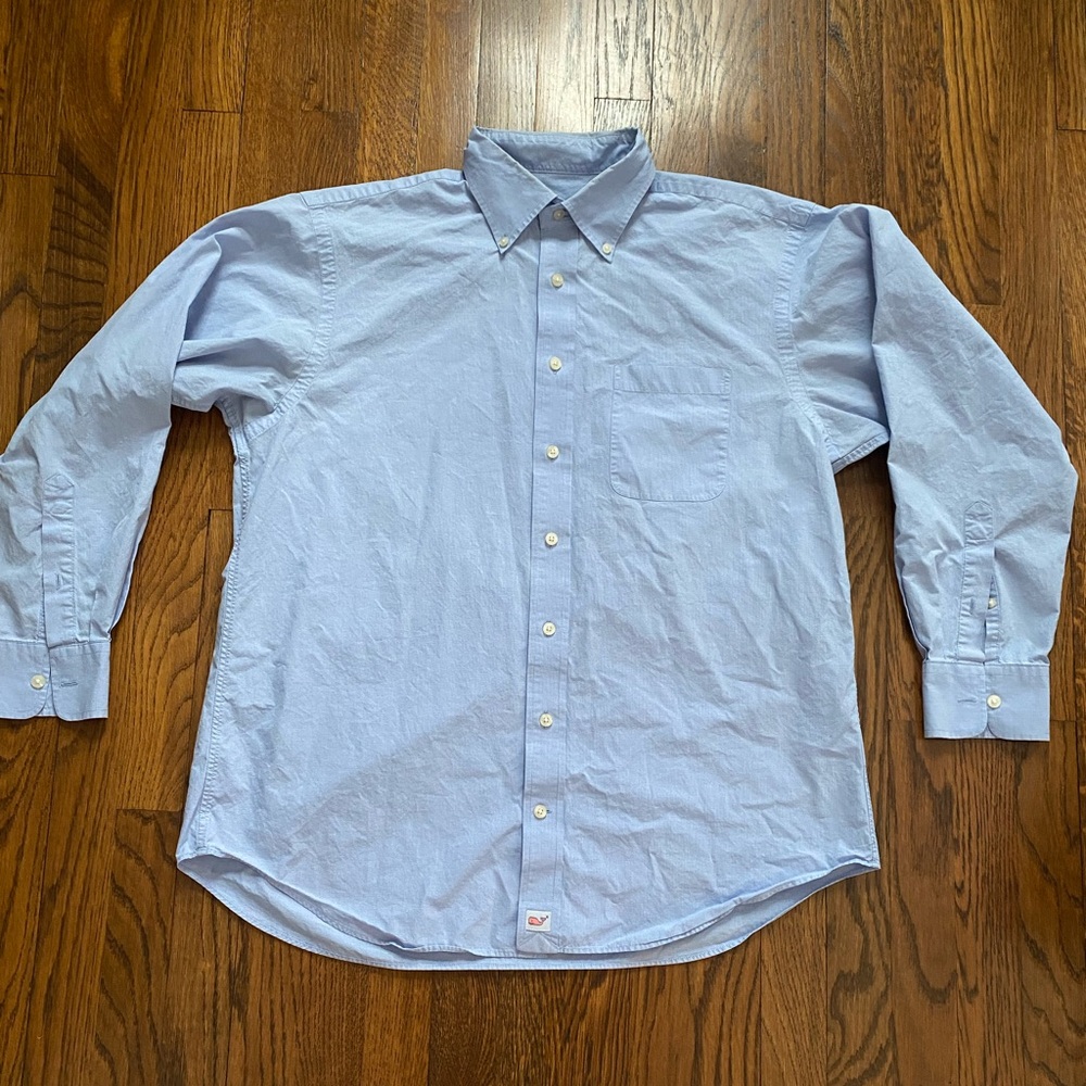 Vineyard Vines Long Sleeve Blue Murray Shirt Button Down Dress Collar Large READ